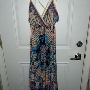 Jealous Tomato Blue Pink Resort Sundress Maxi